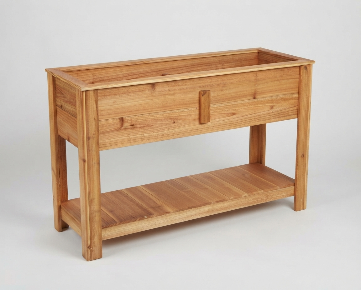 Elevated Cedar Planter With Shelf 48 Inch — No More Bending. Garden at Standing Height.