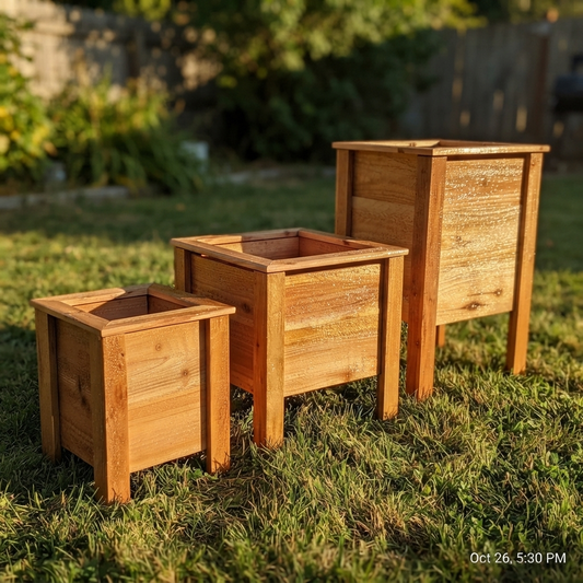 Cedar Planter Set of 3 — Tiered Graduated Sizes for a Designer Porch Display. Instant Curb Appeal.