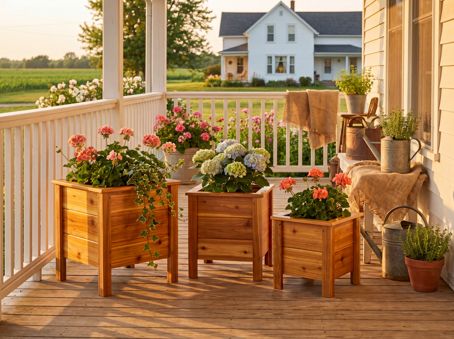 Cedar Planter Set of 3 — Tiered Graduated Sizes for a Designer Porch Display. Instant Curb Appeal.