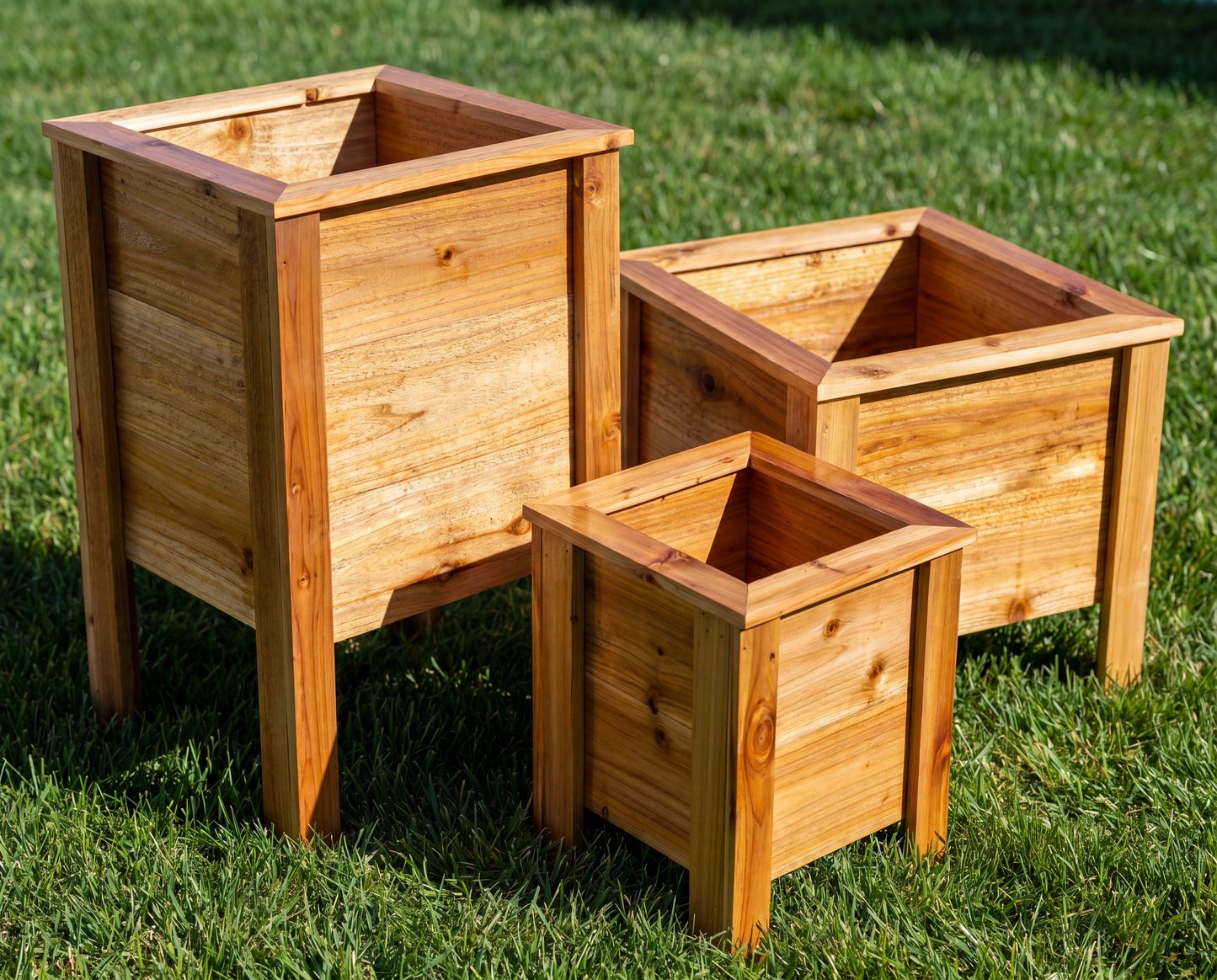Cedar Planter Set of 3 — Tiered Graduated Sizes for a Designer Porch Display. Instant Curb Appeal.
