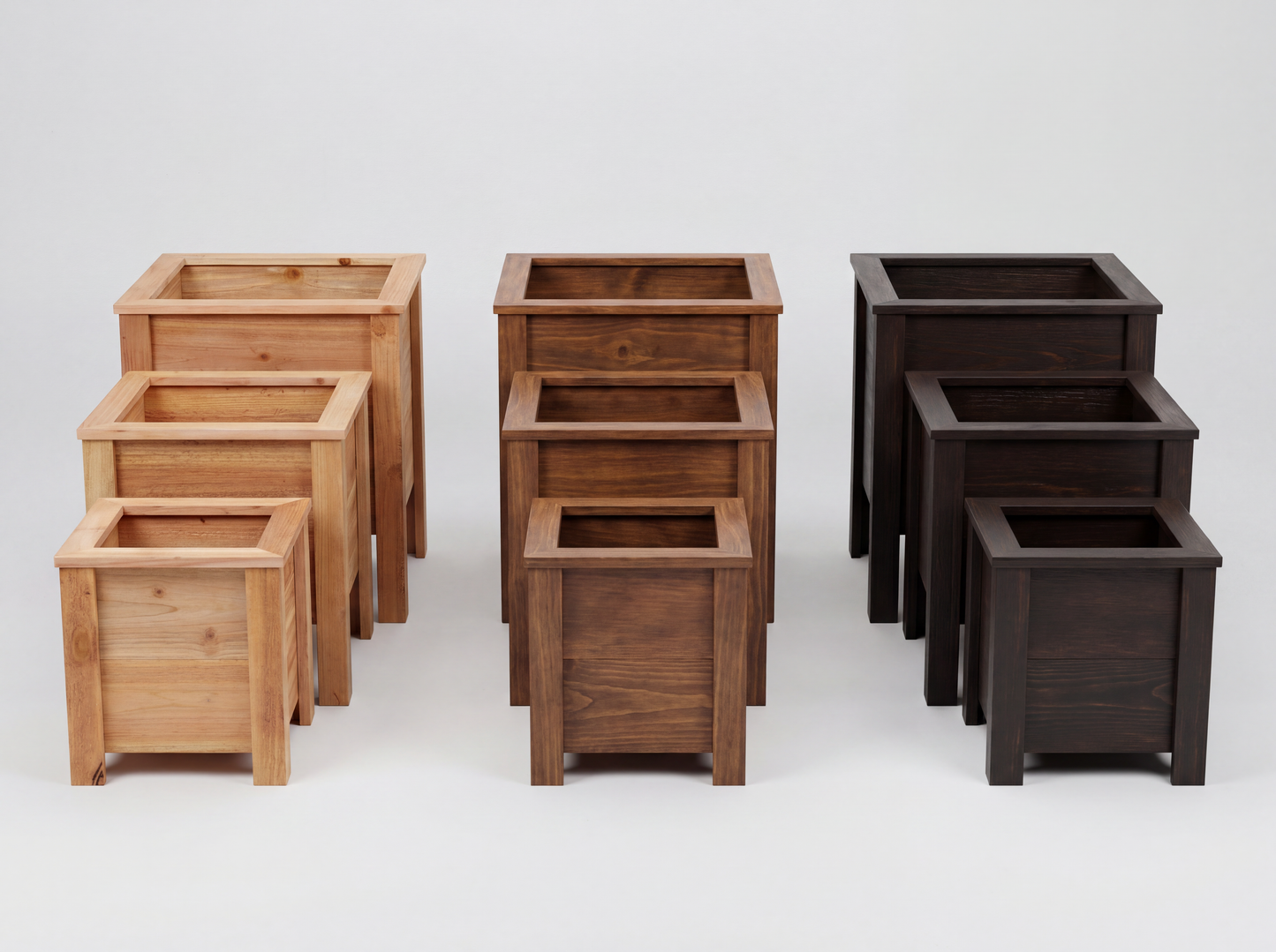 Cedar Planter Set of 3 — Tiered Graduated Sizes for a Designer Porch Display. Instant Curb Appeal.