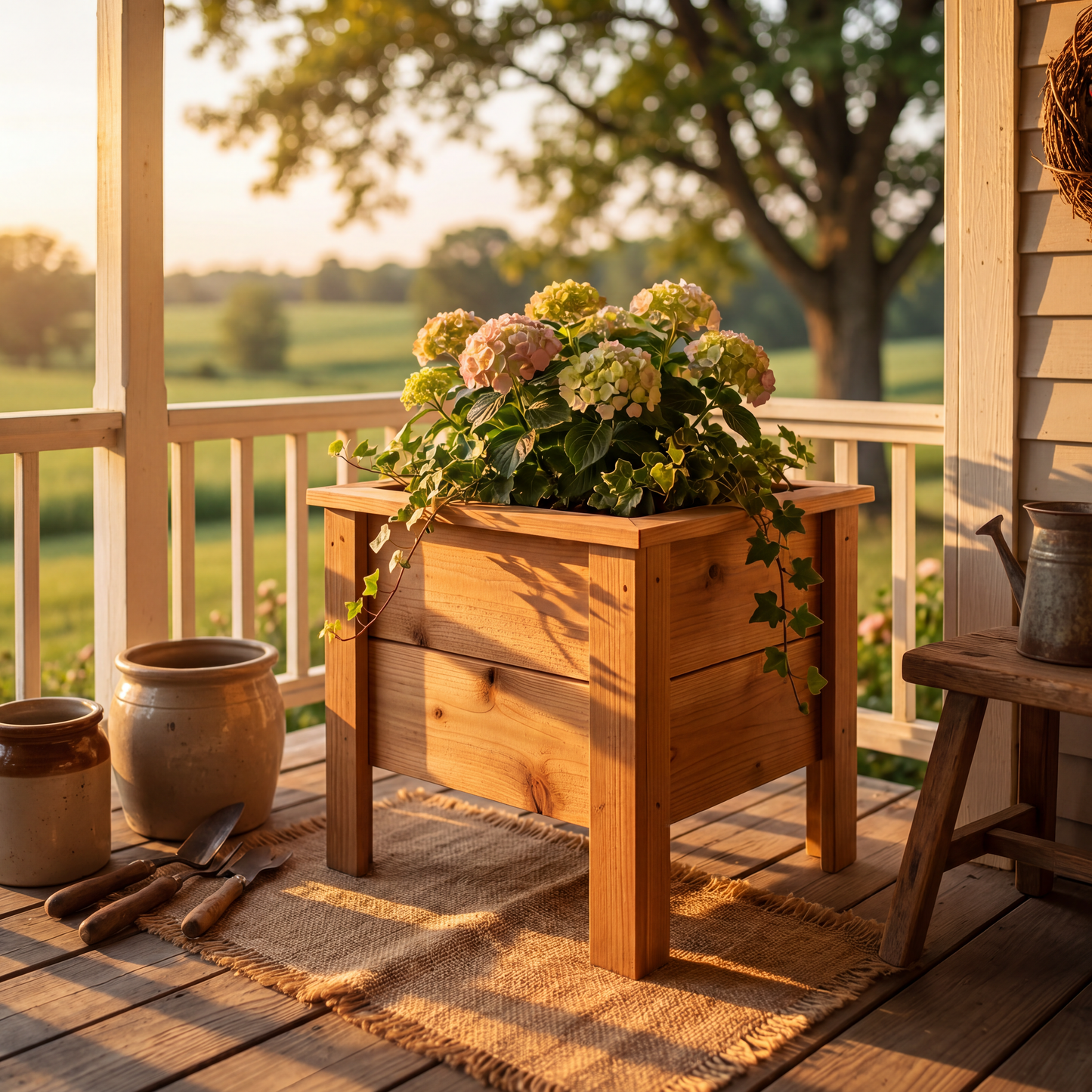 Square Cedar Planter Box 16 Inch — No More Dead Plants. Built-In Drainage, Ready to Use.