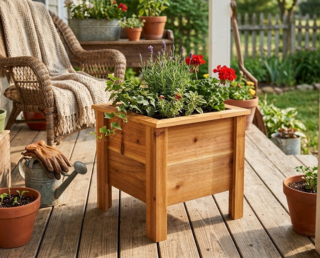 Square Cedar Planter Box 16 Inch — No More Dead Plants. Built-In Drainage, Ready to Use.
