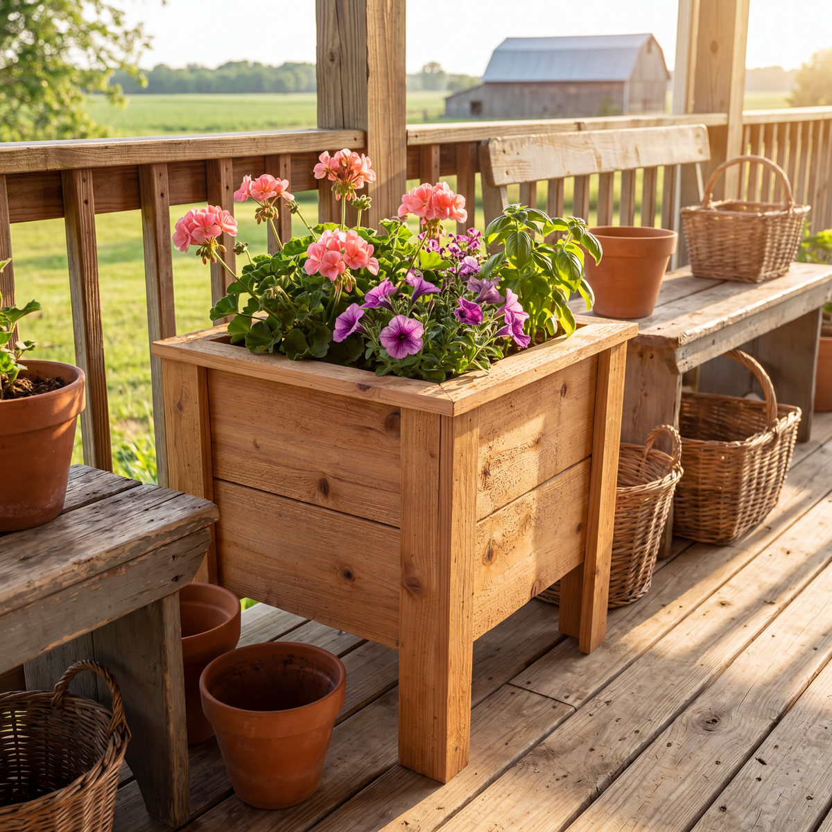 Square Cedar Planter Box 16 Inch — No More Dead Plants. Built-In Drainage, Ready to Use.