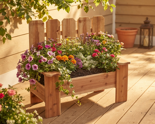Cedar Garden Bench Planter 30 Inch — Sit Among Your Flowers. No Extra Furniture Needed.