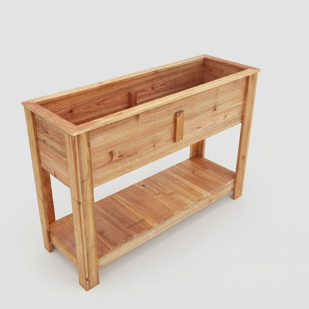 Elevated Cedar Planter With Shelf 48 Inch — No More Bending. Garden at Standing Height.