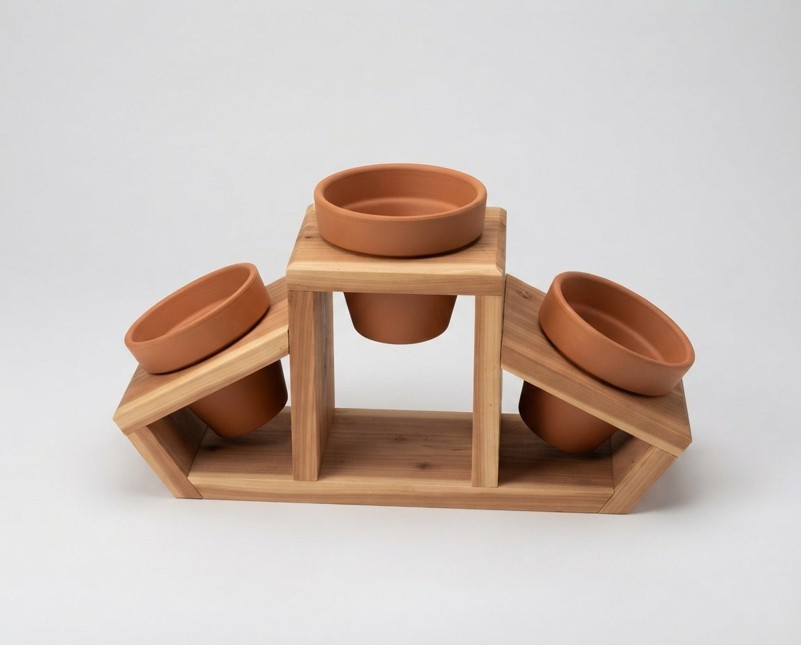 Tabletop 3-Pot Cedar Planter 13 Inch — Fresh Herbs in Your Kitchen Without the Countertop Mess