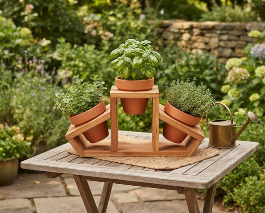 Tabletop 3-Pot Cedar Planter 13 Inch — Fresh Herbs in Your Kitchen Without the Countertop Mess