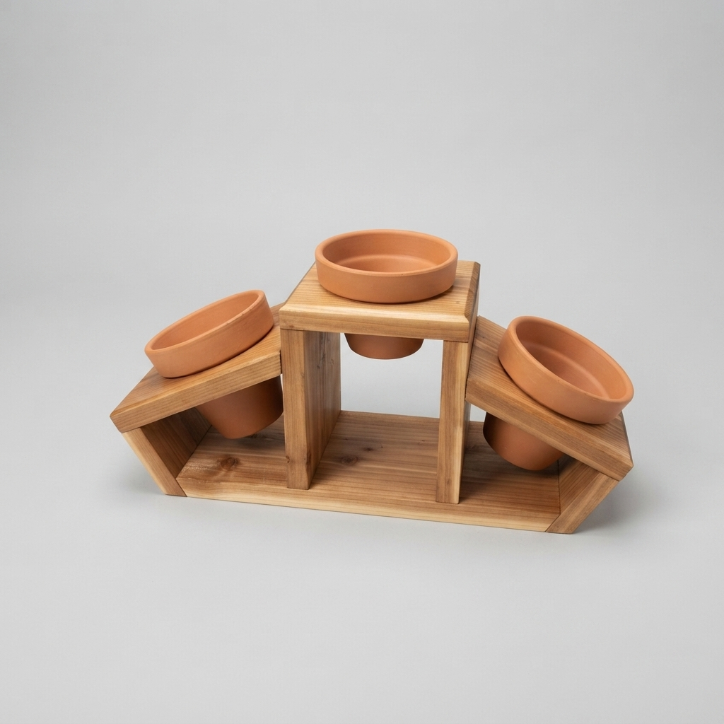 Tabletop 3-Pot Cedar Planter 13 Inch — Fresh Herbs in Your Kitchen Without the Countertop Mess