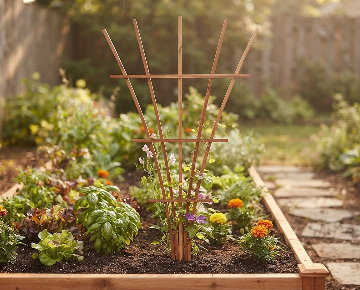 Wooden Garden Trellis 5 Spine 34 Inch Climbing Plant Support Cedar Vine Outdoor Garden Decor Morning Glory Ivy Handmade Virginia